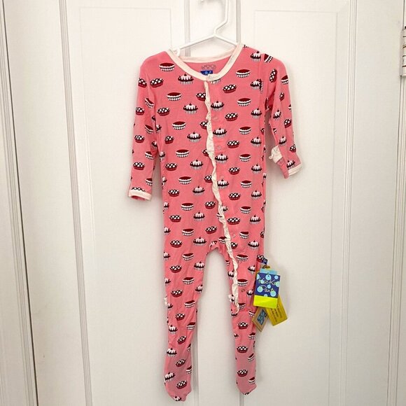 NWT Kickee Pants Ruffle Footie Pink Lotus Pie 18-24 months snap - Picture 6 of 8